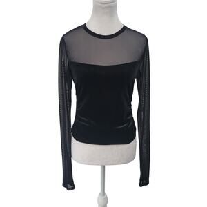 Wild Fable Size S Black Mesh Long Sleeve Velvet Top Sheer Y2K Goth‎
